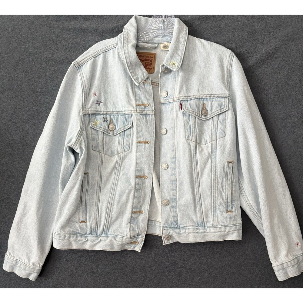 Levi's Women's Large Light Wash Denim Trucker Jacket Embroidered Cottagecore